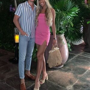 Mini strapless hot pink dress